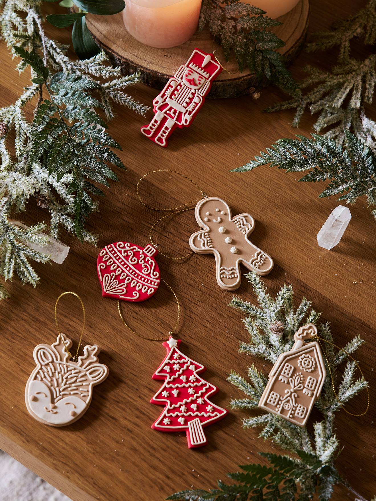VERTBAUDET Lote de 6 adornos de Navidad con forma de galleta para colgar blanco