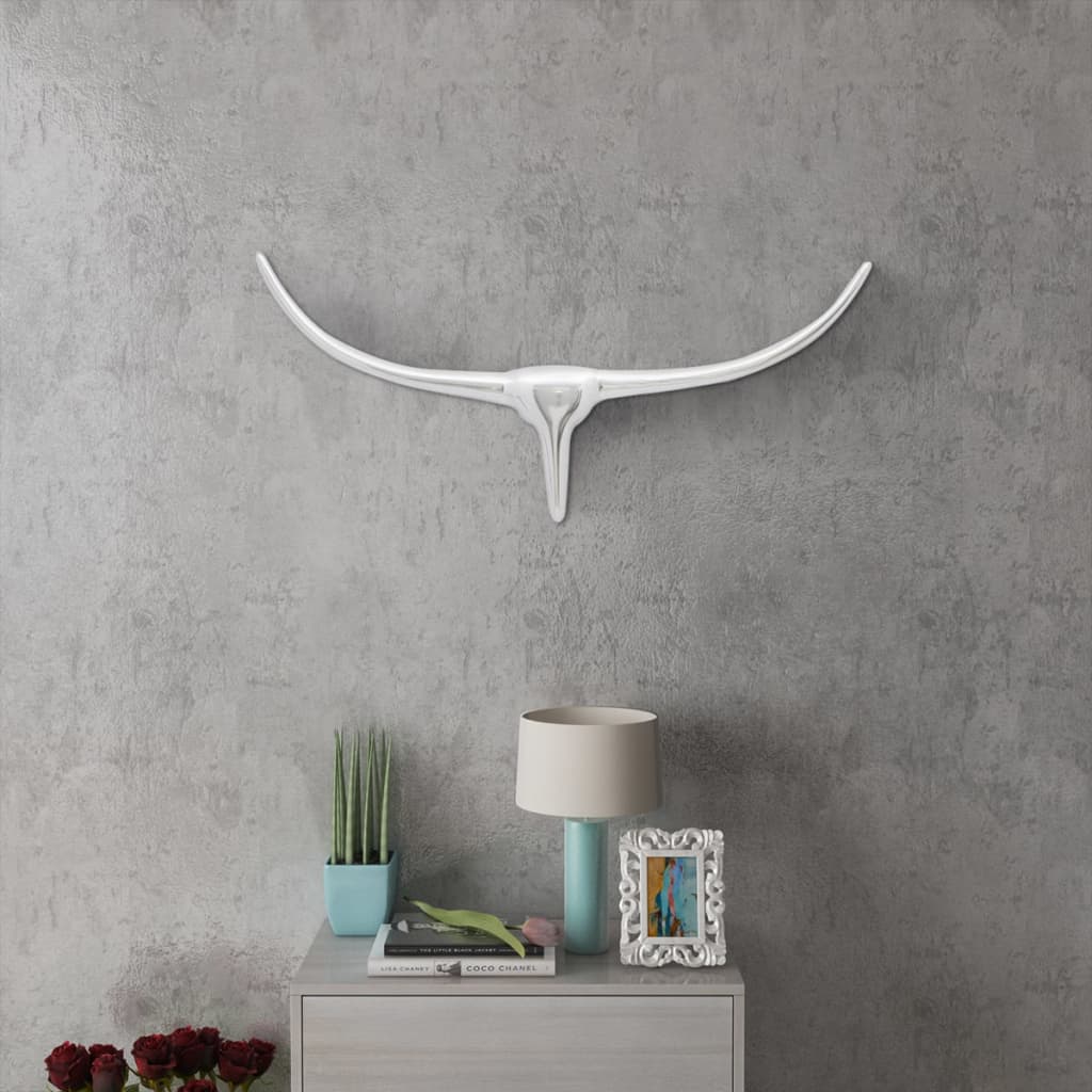 vidaXL Cabeza de toro de aluminio decorativa para pared 75 cm plateada