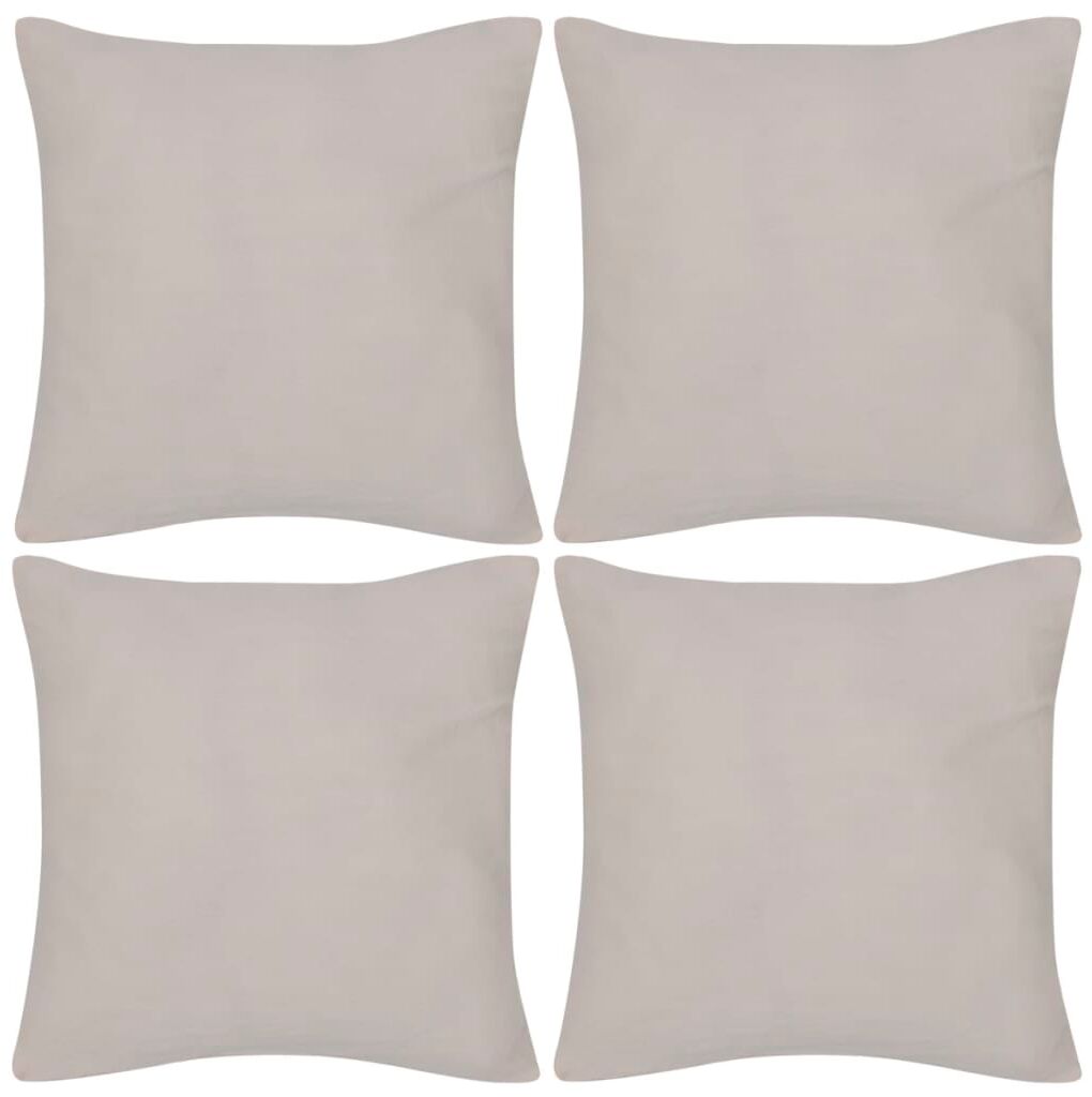 vidaXL 4 fundas beige para cojines de algodón, 40 x 40 cm