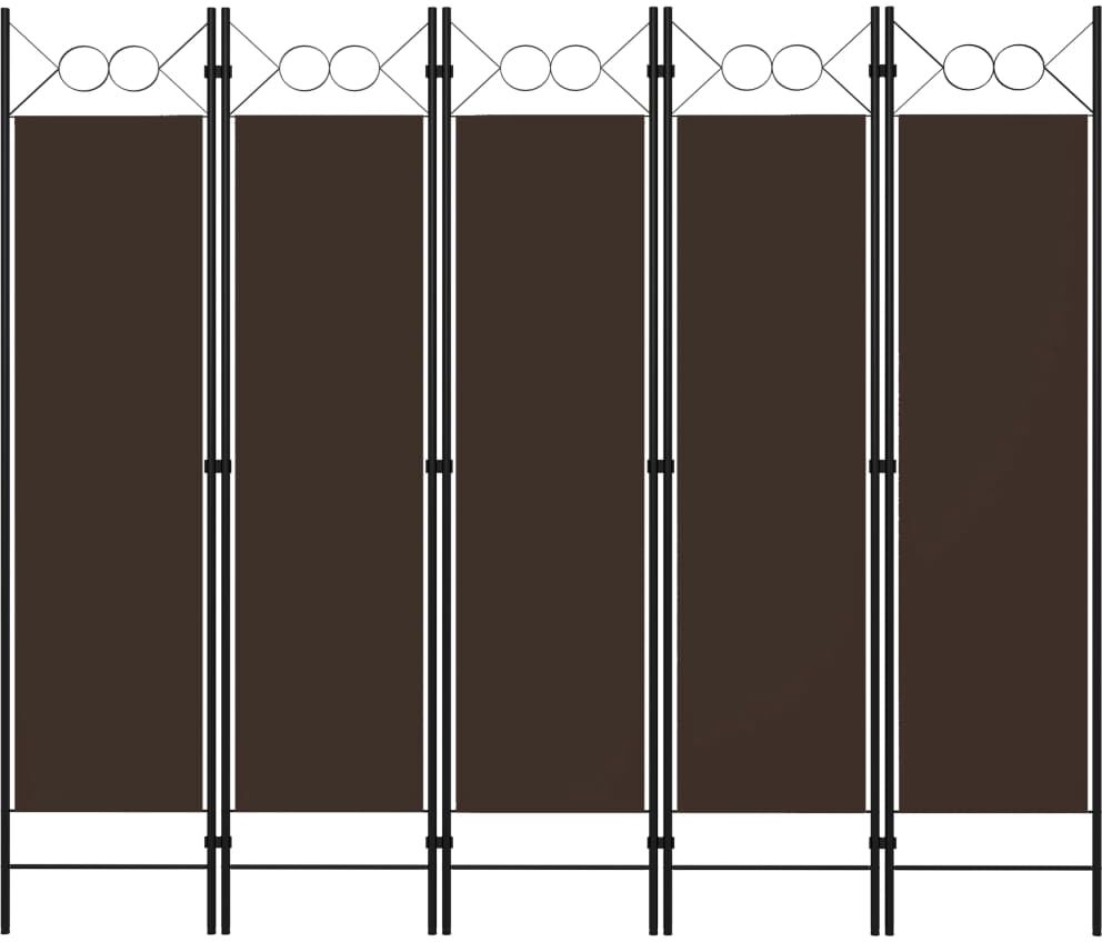 vidaXL Biombo divisor de 5 paneles marrón 200x180 cm