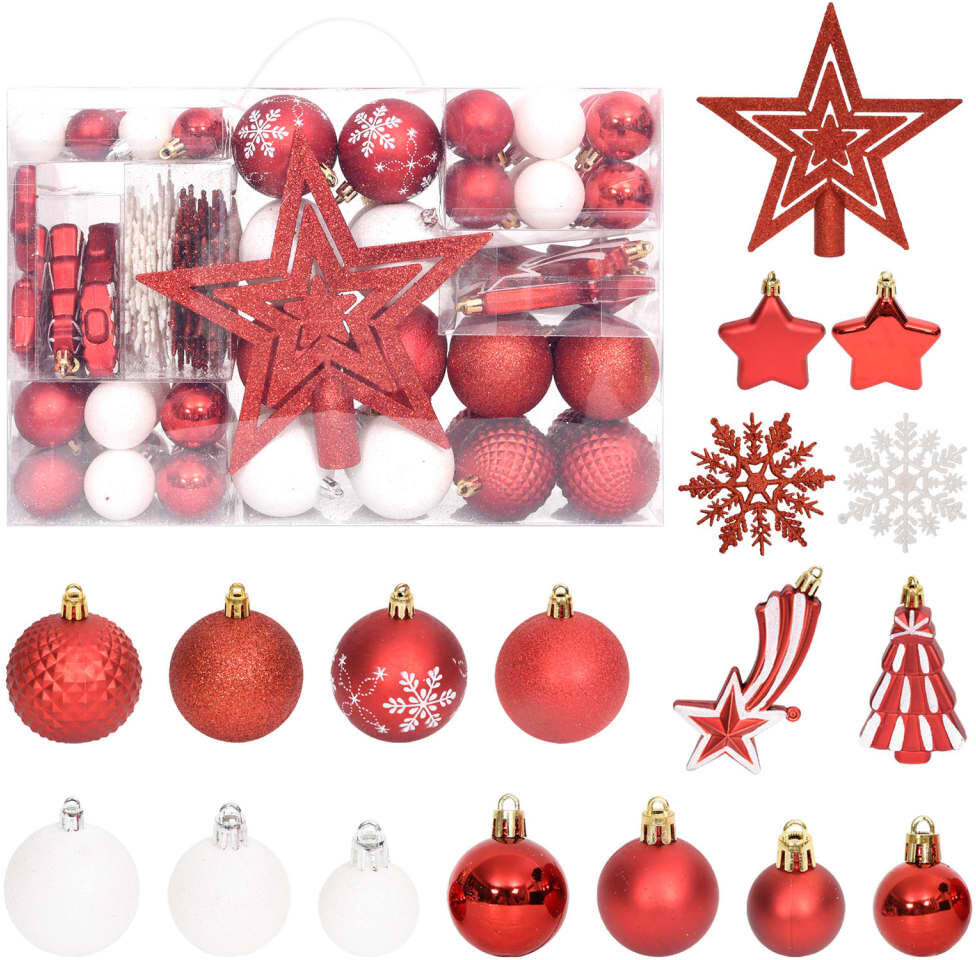 vidaXL Juego de adornos de navidad de 108 piezas rojo y blanco