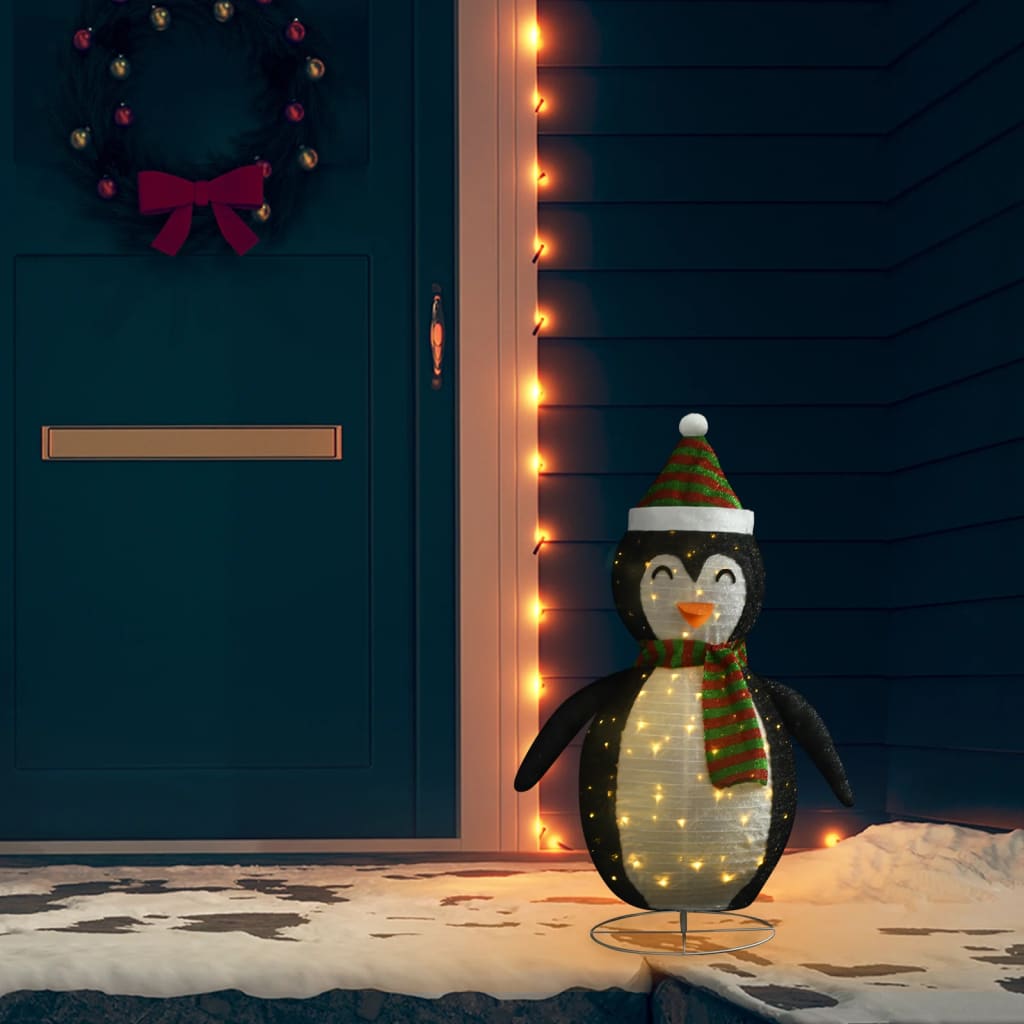 vidaXL Pingüino de Navidad decorativo con LED tela lujosa 90 cm