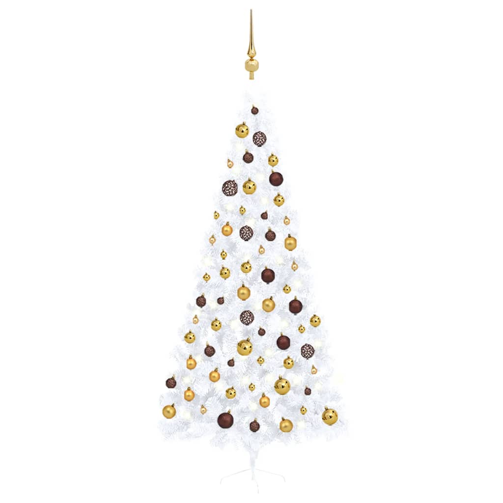 vidaXL Medio árbol de Navidad con luces y bolas blanco 240 cm