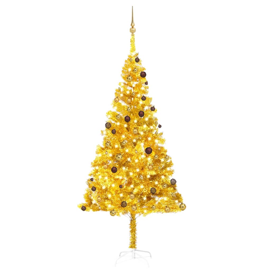 vidaXL Árbol de Navidad preiluminado con luces y bolas dorado 240 cm