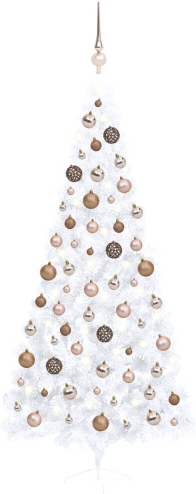 vidaXL Medio árbol de Navidad con luces y bolas blanco 240 cm