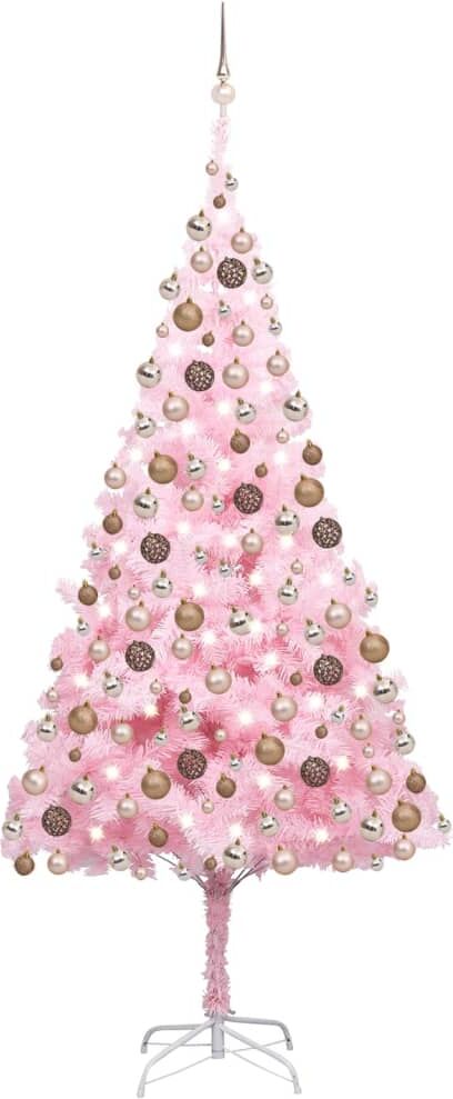 vidaXL Árbol de Navidad preiluminado con luces y bolas rosa 210 cm