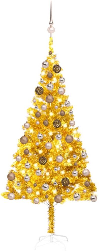 vidaXL Árbol de Navidad preiluminado con luces y bolas dorado 180 cm