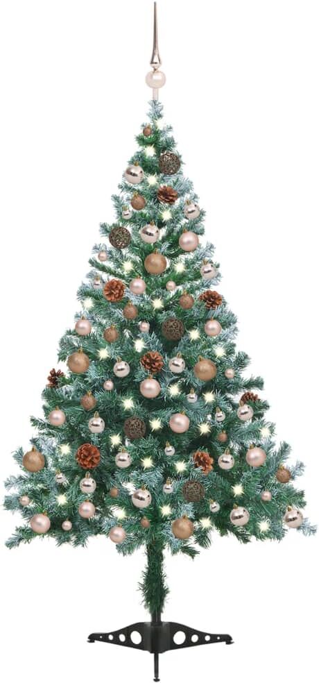 vidaXL Árbol de navidad glaseado con LEDs, bolas y piñas 150 cm