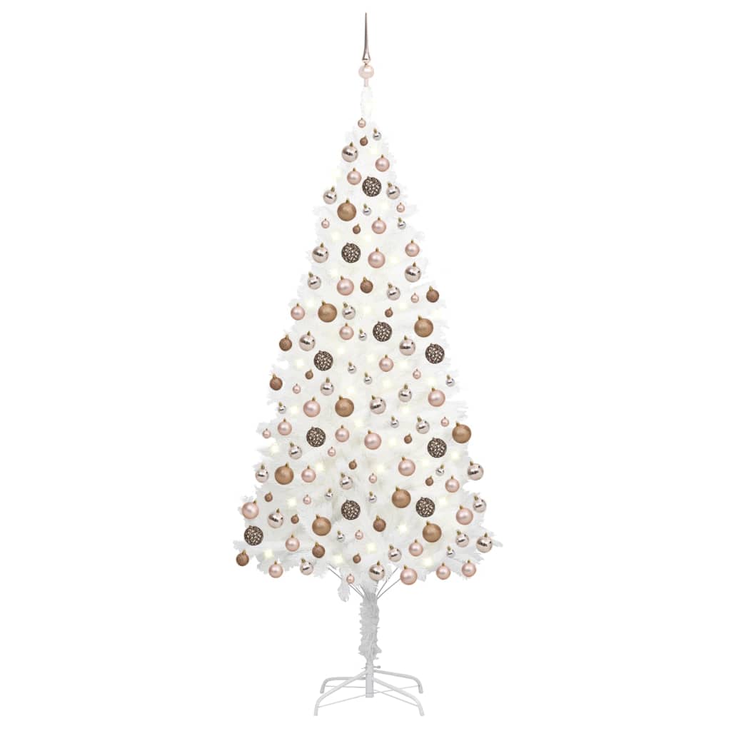 vidaXL Árbol de Navidad preiluminado con luces y bolas blanco 210 cm