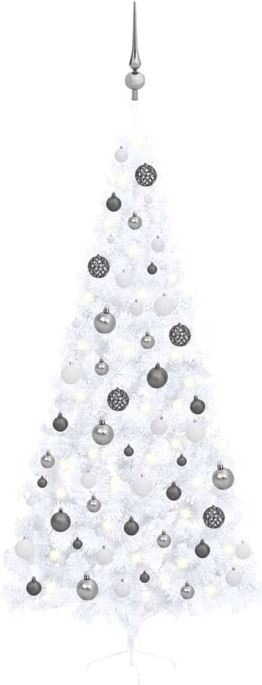 vidaXL Medio árbol de Navidad con luces y bolas blanco 240 cm