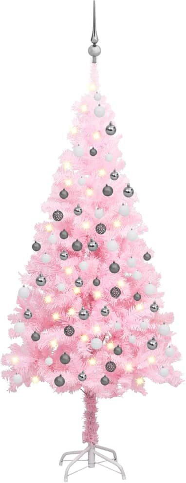 vidaXL Árbol de Navidad preiluminado con luces y bolas rosa 150 cm