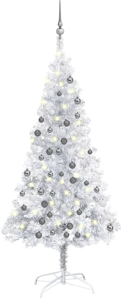 vidaXL Árbol de Navidad preiluminado con luces y bolas plateado 150 cm