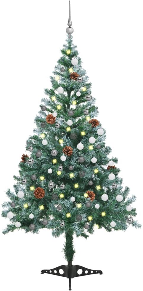 vidaXL Árbol de Navidad helado con luces LED, bolas y piñas 150 cm