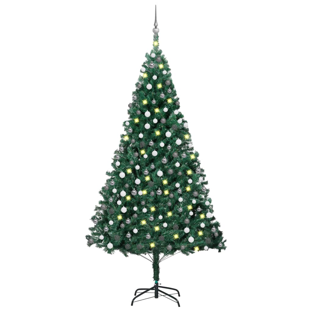 vidaXL Árbol de Navidad preiluminado con luces y bolas verde 240 cm