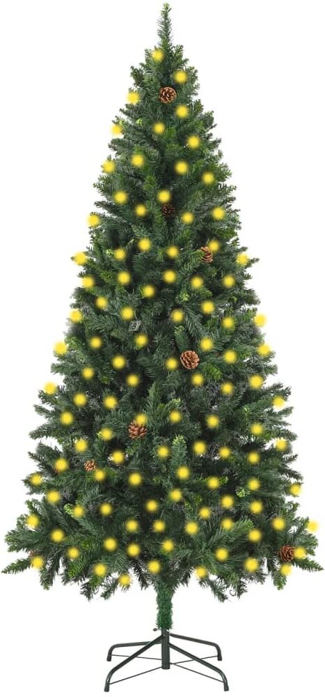 vidaXL Árbol de Navidad artificial iluminado con luces y piñas 210 cm