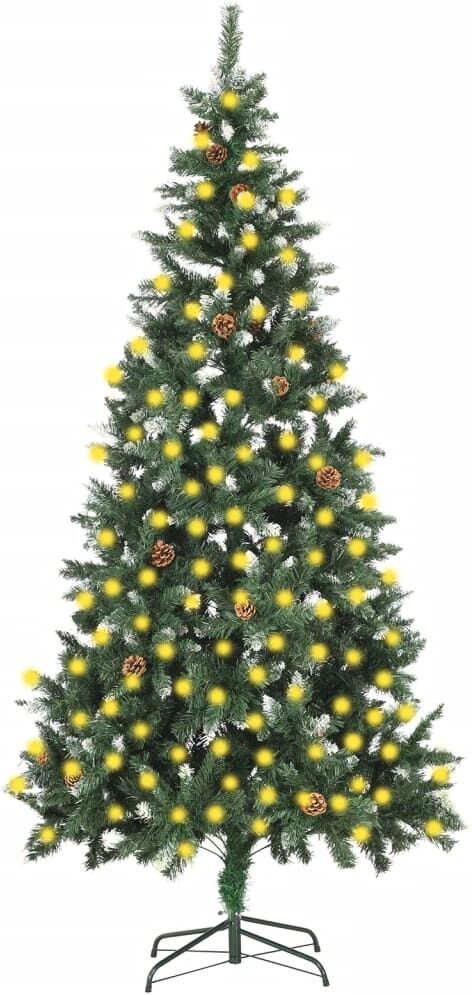 vidaXL Árbol de Navidad artificial iluminado con luces y piñas 210 cm