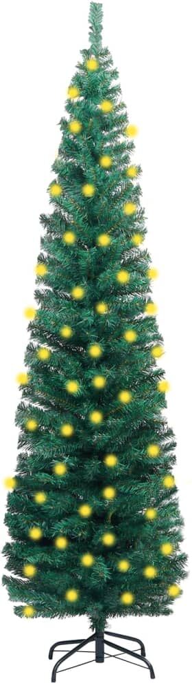 vidaXL Árbol de Navidad delgado con luces y soporte PVC verde 210 cm