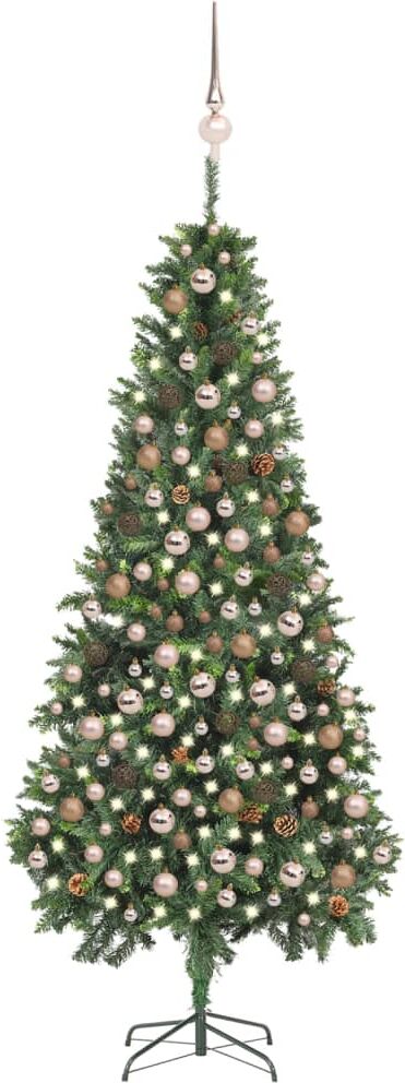 vidaXL Árbol de Navidad helado con luces, bolas y piñas 210 cm