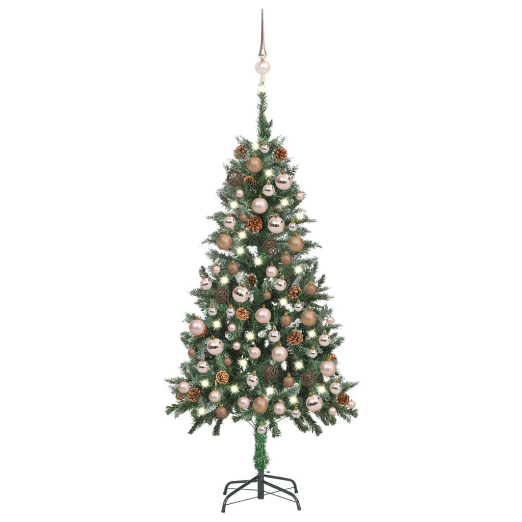 vidaXL Árbol de Navidad helado con luces, bolas y piñas 150 cm