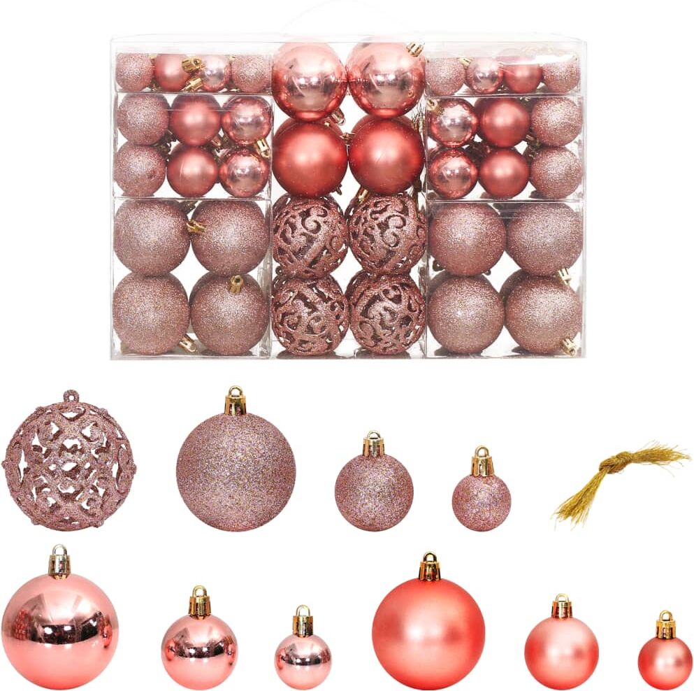 vidaXL Bolas de Navidad 100 unidades rosa y rosado 3 / 4 / 6 cm