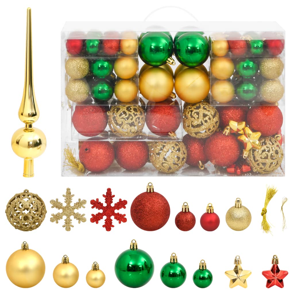 vidaXL Juego de bolas Navidad 112 pzas poliestireno rojo/verde/dorado