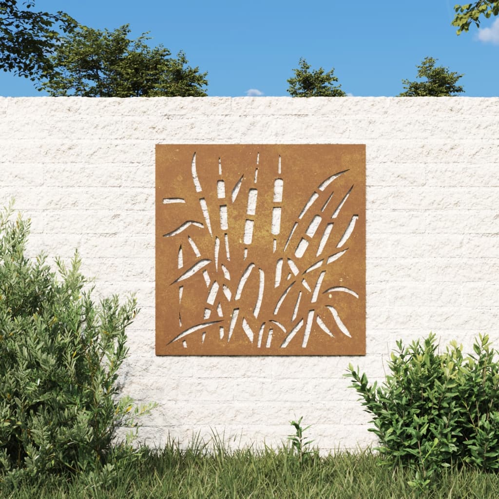 vidaXL Adorno de pared de jardín acero corten diseño hierba 55x55 cm