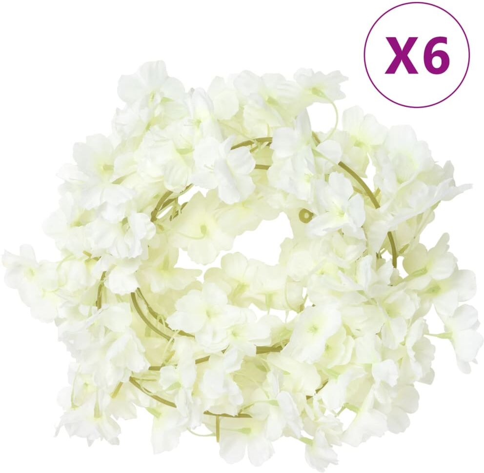 vidaXL Guirnaldas de flores artificiales 6 uds blanco 180 cm