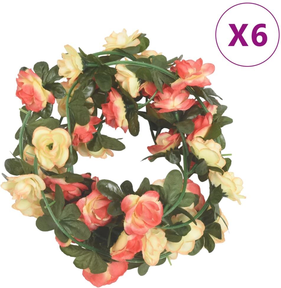 vidaXL Guirnaldas de flores artificiales 6 uds rosa y champagne 240 cm