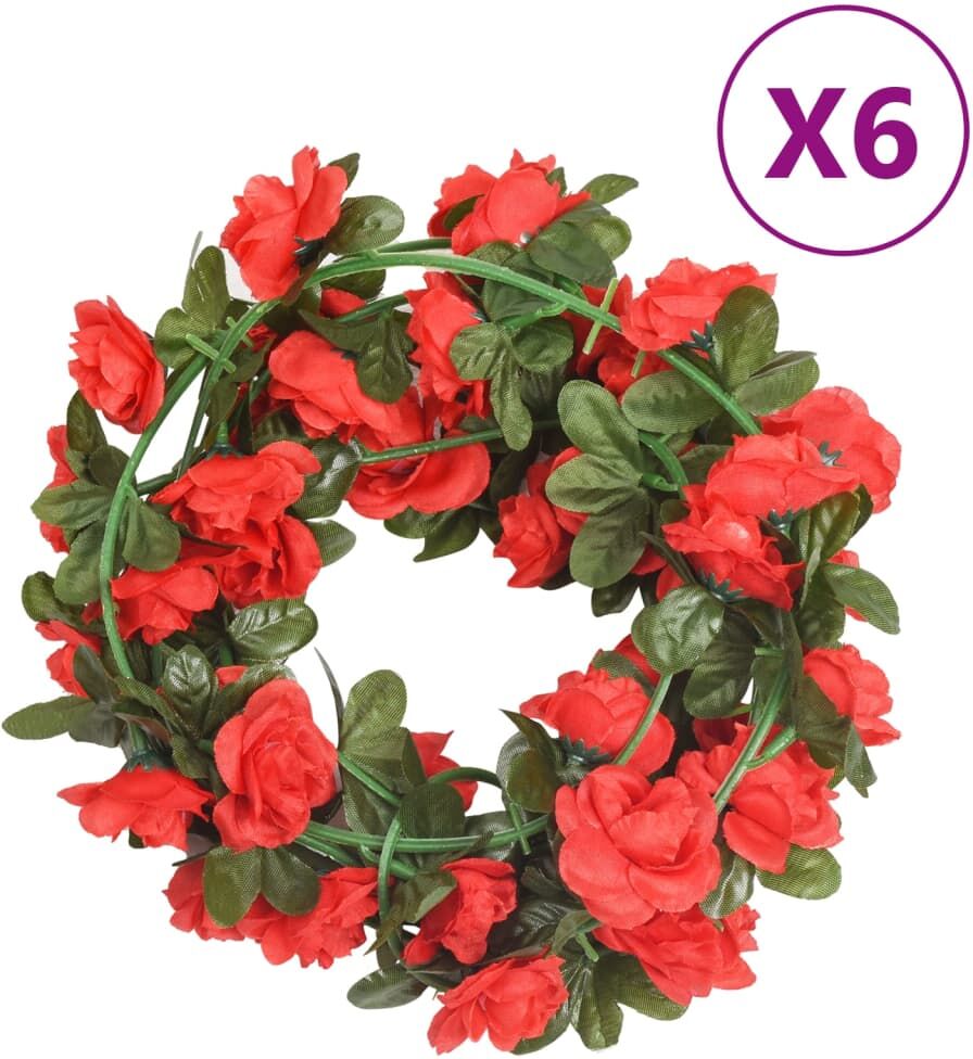 vidaXL Guirnaldas de flores artificiales 6 uds rojo 240 cm