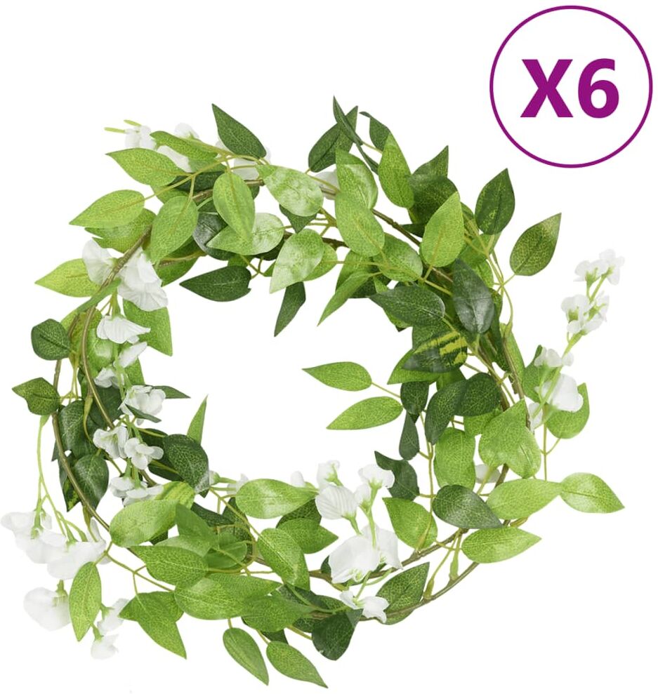 vidaXL Guirnaldas de flores artificiales 6 uds blanco 200 cm