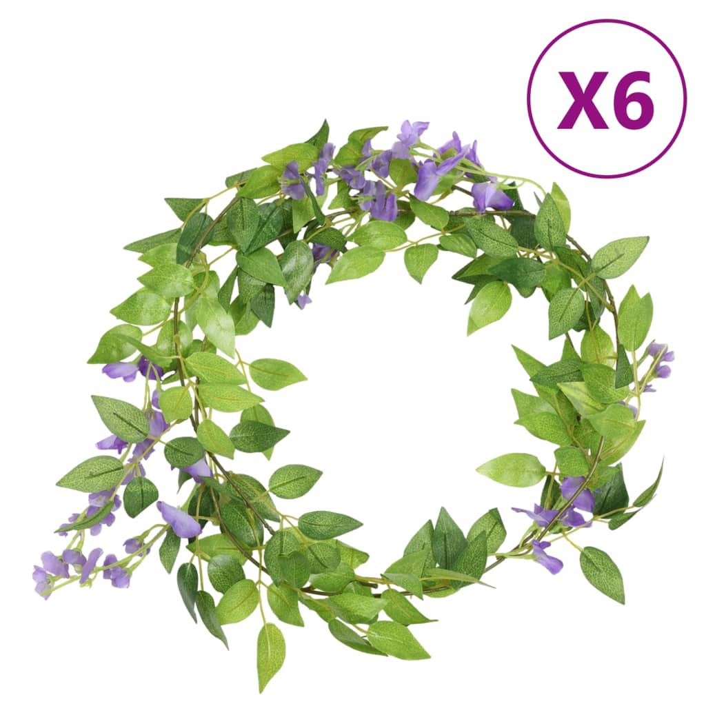 vidaXL Guirnaldas de flores artificiales 6 uds morado 200 cm