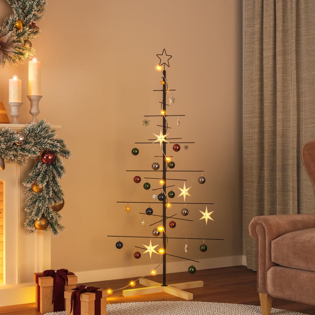 vidaXL Árbol de Navidad metal negro con base de madera 150 cm