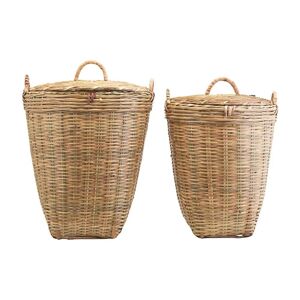 Meraki - Tradition Panier a linge avec couvercle, H 58 & H 48 cm, marron (lot de 2)