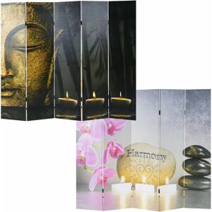 HHG Jamais utilisé] Paravent / cloison de séparation, 5 pans motif Bouddha 180x200cm - multicolour - Publicité