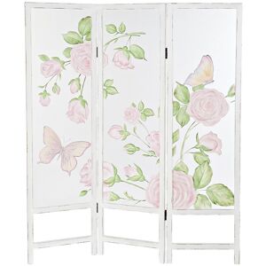 Paravent de 3 pans en bois coloris blanc motif roses - Longueur 150 x Hauteur 180 x Profondeur 2.5 cm Pegane - Publicité