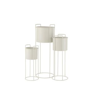 LANA DECO Lot de 3 cache pots sur pied en metal blanc 28x28x80 cm