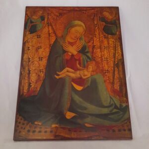 copie sur bois de l'oeuvre de Fra Angelico "vierge à l'enfant et les 2 anges" Multicolore - Publicité