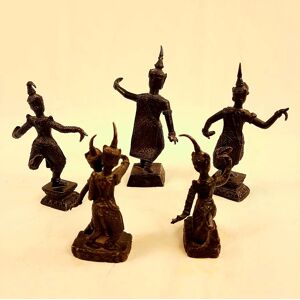 collection 5 statuettes en bronze art cambodgien raffiné vintage Marron - Publicité