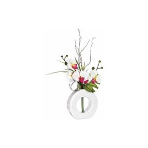 ATMOSPHERA - Composition florale vase blanc - Hauteur 44 cm - Orchidée fleur rose - Publicité