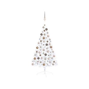 VIDAXL Demi-arbre de Noël artificiel pré-éclairé et boules blanc 120cm - Publicité