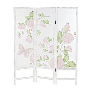 Pegane Paravent de 3 pans en bois coloris blanc motif roses - Longueur 150 x Hauteur 180 x Profondeur 2.5 cm -- - Publicité