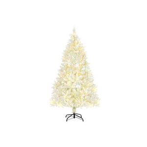 HOMCOM Sapin de Noël artificiel lumineux blanc dim. Ø 115 x 180H cm 650 branches 150 LED - support pied pliable métal PVC - Publicité