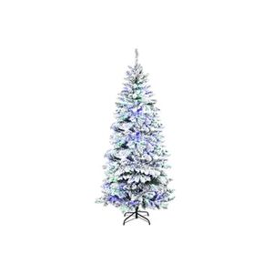 HOMCOM Sapin de Noël artificiel enneigé lumineux LED x 250 multicolore Ø 112 x 210H cm 829 branches vert blanc - Publicité