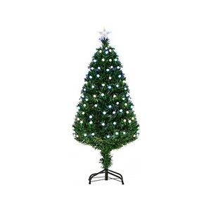 HOMCOM Sapin de Noël artificiel lumineux fibre optique LED 170 ampoules multicolores Ø 70 x 150H cm 170 branches étoile sommet brillante vert - Publicité