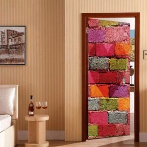 3D Stickers Porte Mur De Briques En Forme De Coeur Color¿¿ Auto-Adh¿¿sif Mural D¿¿coration De La Maison Sticker Mural Art Autocollant Chambre Salon Affiche Amovible - 95 X 215 Cm - Papiers Peints De Por - Publicité