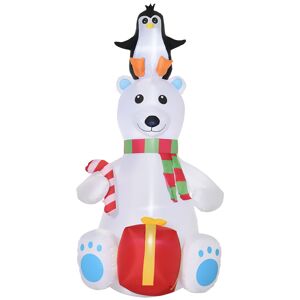 Outsunny 7ft Christmas Inflatable Polar Bear with Penguin on Head with Candy Cane and Gift Box, Blow-Up Outdoor LED Yard Display for Lawn Garden Party