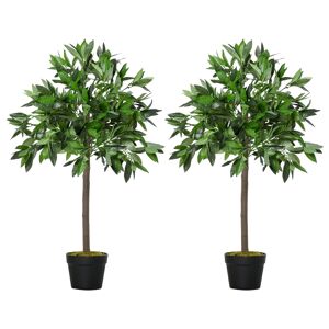 Outsunny Lot de 2 lauriers boules artificiels Plantes artificielles avec pots 0,90H m