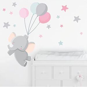 StarStick Stickers pour enfants Le petit éléphant avec des ballons Rose T4 Géant - Publicité