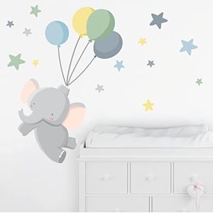 StarStick Stickers pour enfants Le petit éléphant avec des ballons Bleu T4 Géant - Publicité