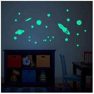 Ambiance Sticker Sticker Phosphorescent ESPACE Autocollant Fluorescent et Lumineux jusqu'à 5 HEURES de suite Décoration pour Chambre Bébé et Enfant Lot de 1 Fusée, 20 Etoiles, 1 Comète et 2 Planètes - Publicité